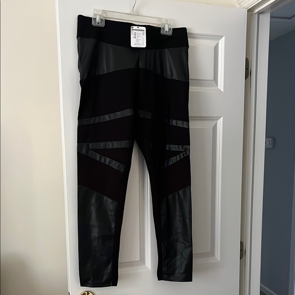 Black and leather Leggings with Faux Leather Accents - Picture 1 of 4